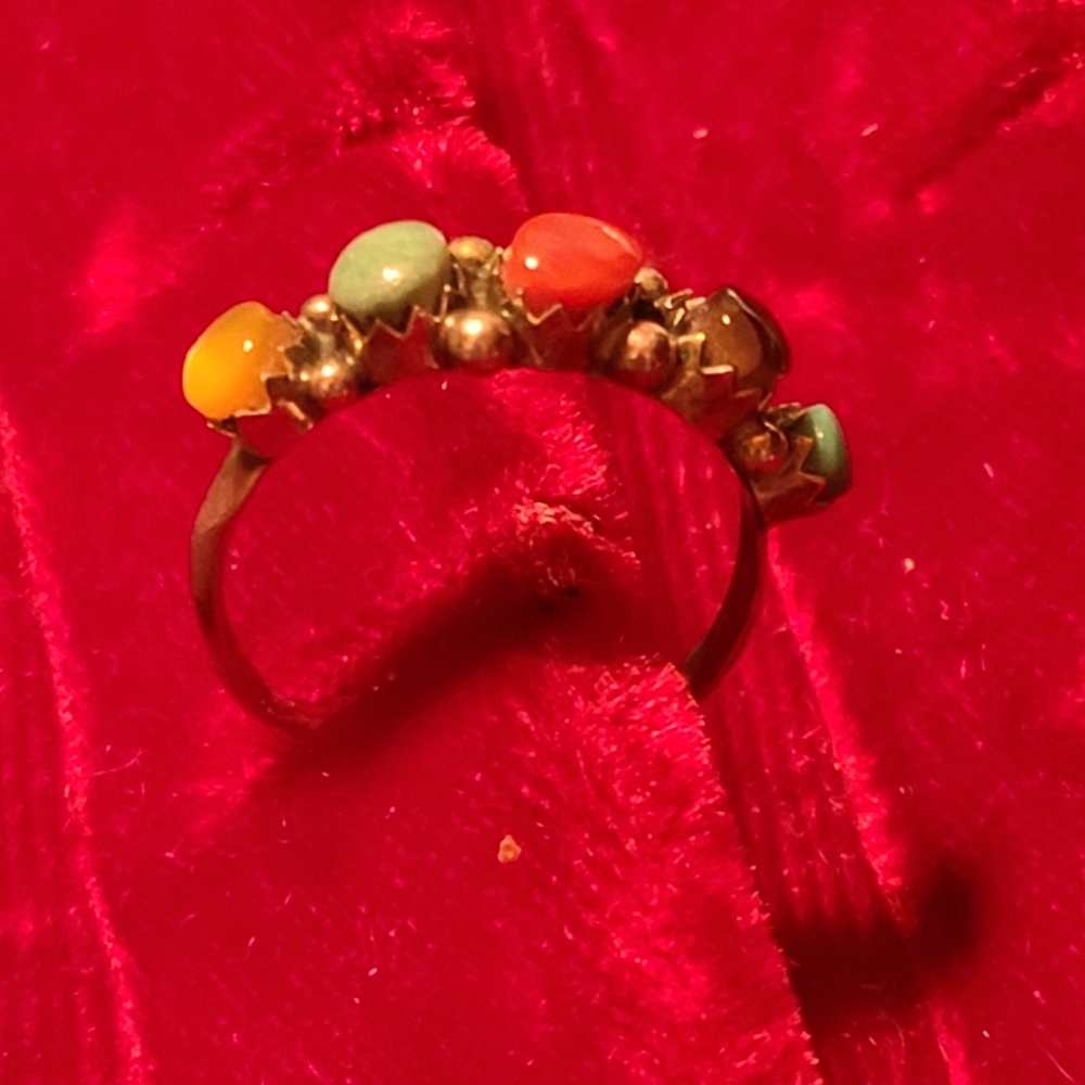925 Vintage Multi Gemstone Ring 6.5 Band Southwestern Turquoise Sterling Silver - Picture 4 of 12